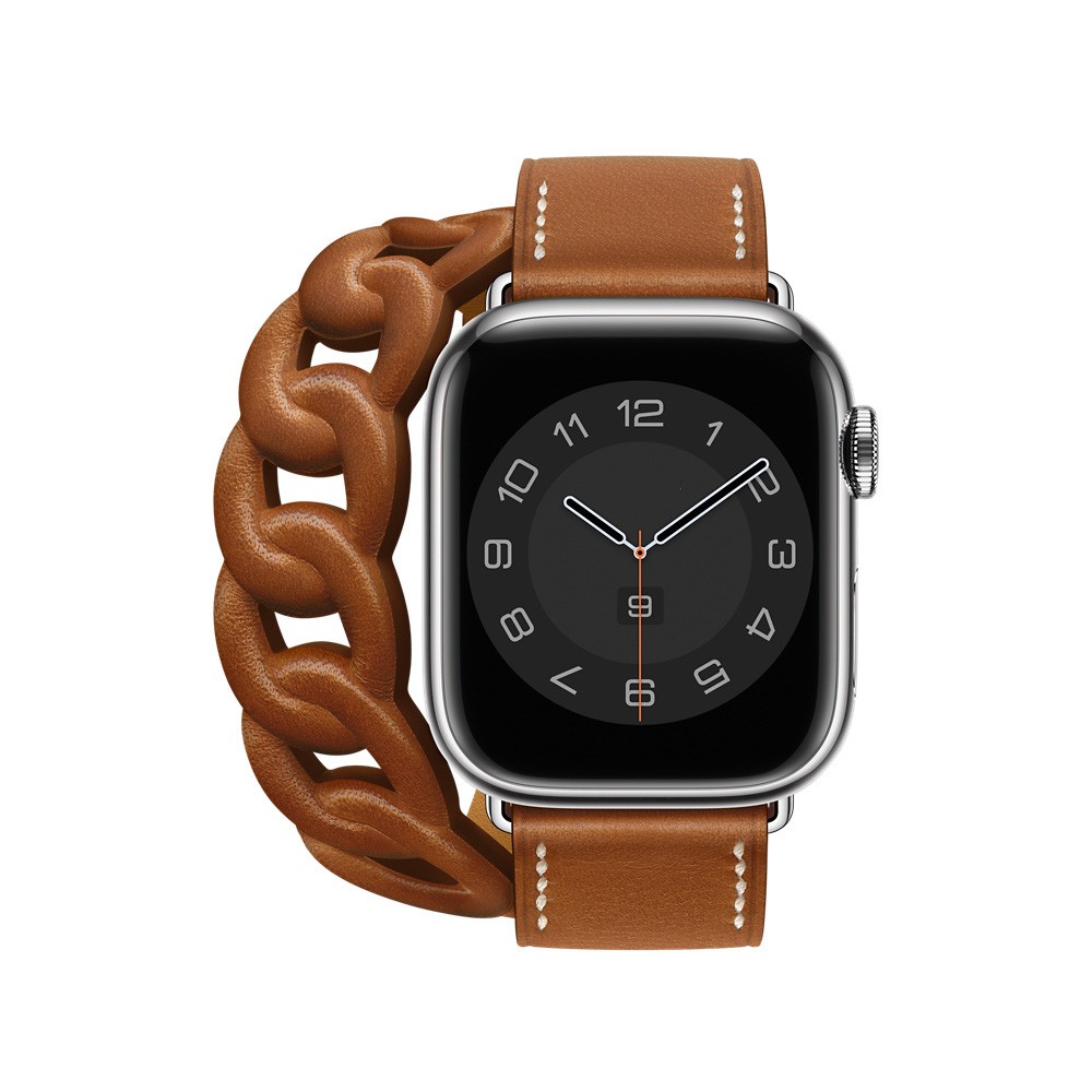 Genuine Leather Strap for Apple Watch Band 45mm 41mm 38mm 44mm 40mm 42mm Gourmette Double Round Bracelet iWatch Series 7 6 5 3 se