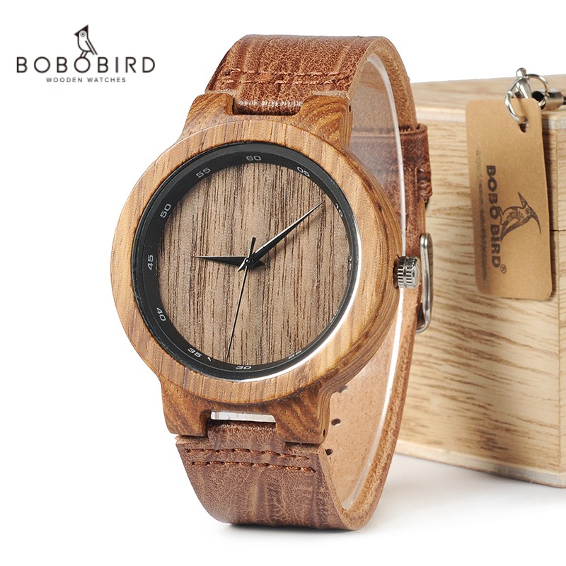 BOBOBIRD ZEBRA Wooden Watches Leather Band Watches For Men Casual Fashion Handmade Quartz Wristwatches Custom Logo Wooden Box