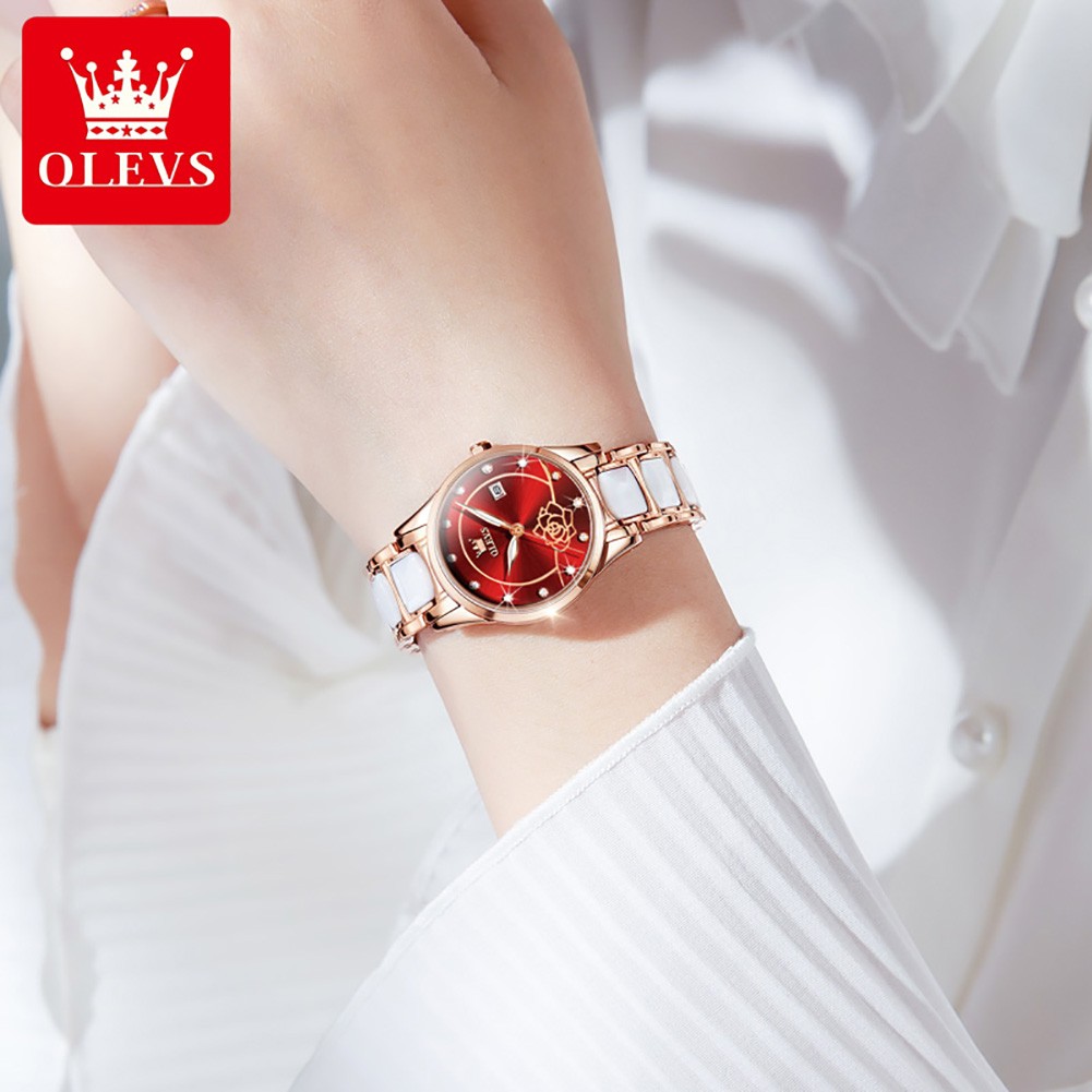 OLEVS Luxury Quartz Women's Watch Japan Movement 30M Waterproof Watch for Women Ceramic Women's Wristwatch Gift for Valentine's Day