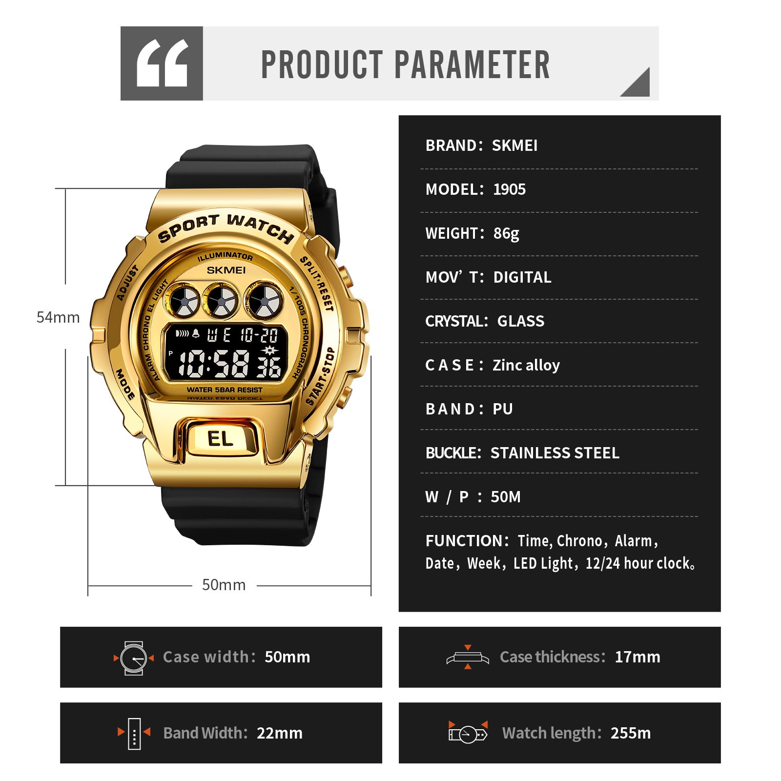 Original Electronic Watch Mens Luxury Outdoor Sports Digital Watches Top Brand SKMEI Men's Wristwatch Led Countdown Alarm Clock