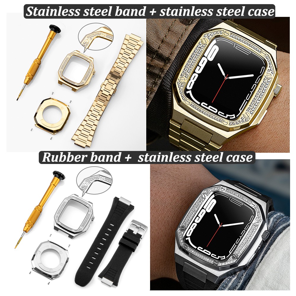 Stainless Steel Band Adjustment Kit for Apple Watch Strap and Case for IWatch Series 7 6 5 4 45mm 41mm 44 Luxury Metal Accessory