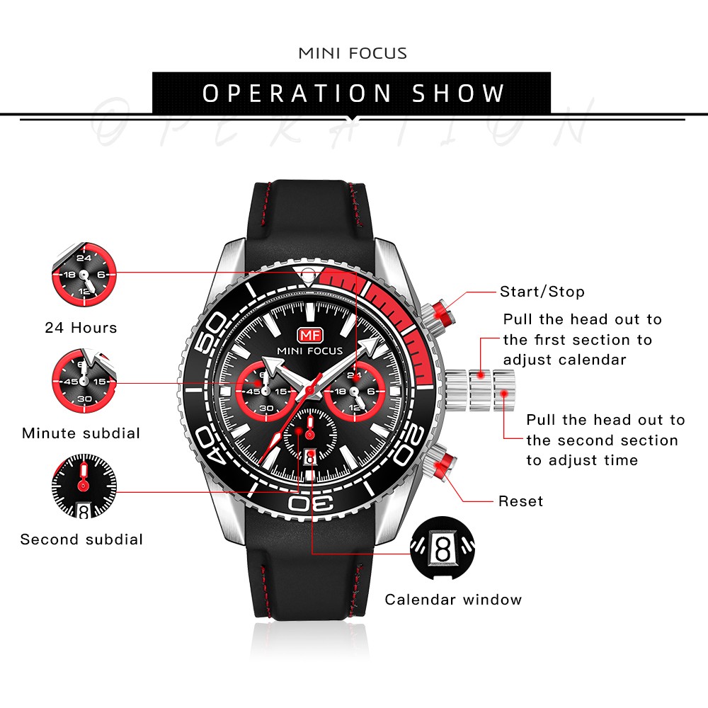 Fashion Men's Watches Multifunction Water Resistant Sport Wristwatches Luxury Quartz Luxury Brand Black Silicone Strap