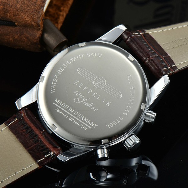 Zeppelin Luxury Brand Watch Three Eyes Multifunctional Waterproof Leather Business Casual Date Luminous Chronograph Watch