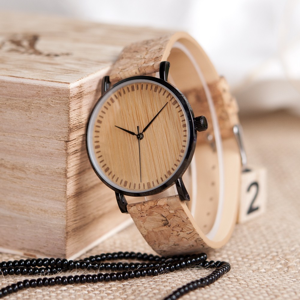 Bobo Bird Men's Watches Natural Wooden Quartz Wristwatch With Wooden Strap Genuine Leather With Wooden Box Watches For Men Gift