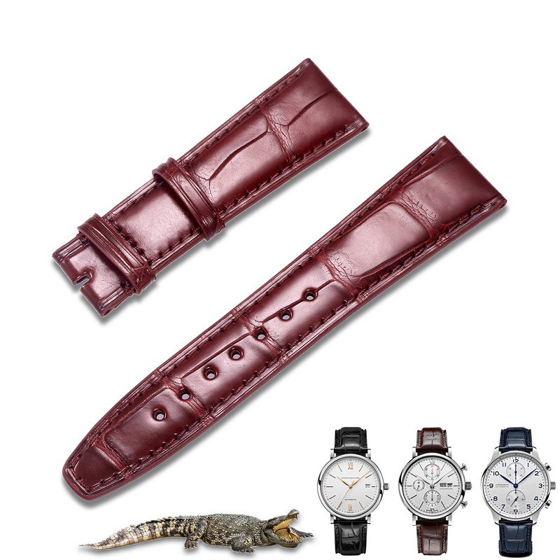 جلد تمساح استبدال Watchbands ل IWC البرتغالية الطيار الأسود التمساح الحبوب حزام (استيك) ساعة سوار للساعة 20 مللي متر 21 مللي متر 22 مللي متر