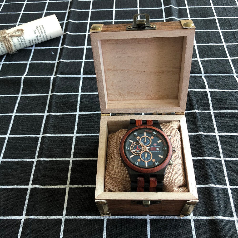 Reloj hombre KUNHUANG New Wooden Watch Men Luxury Brand Chronograph Military Quartz Watches for Man Dropshipping Customized