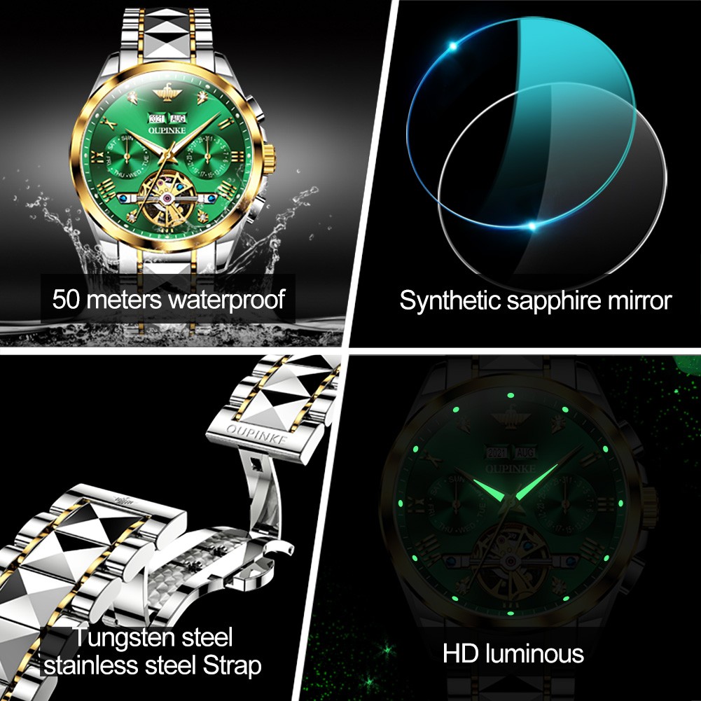 OUPINKE Watch for Men Luxury Brand Tourbillon Watches Sapphire Glass Tungsten Steel Waterproof Men Mechanical Wristwatches