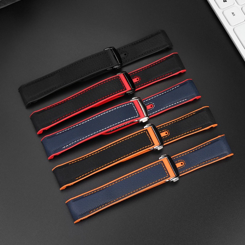 New strap for Omega 300 ocean 20mm 22mm black blue orange red fabric nylon rubber watch band men waterproof watchband