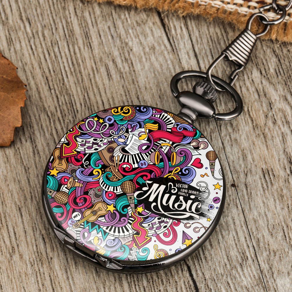 Men Women Hip Hop Style Quartz Pocket Watch With Black Chain Color Graffiti Personalized Watches Graduation Gift for Classmates