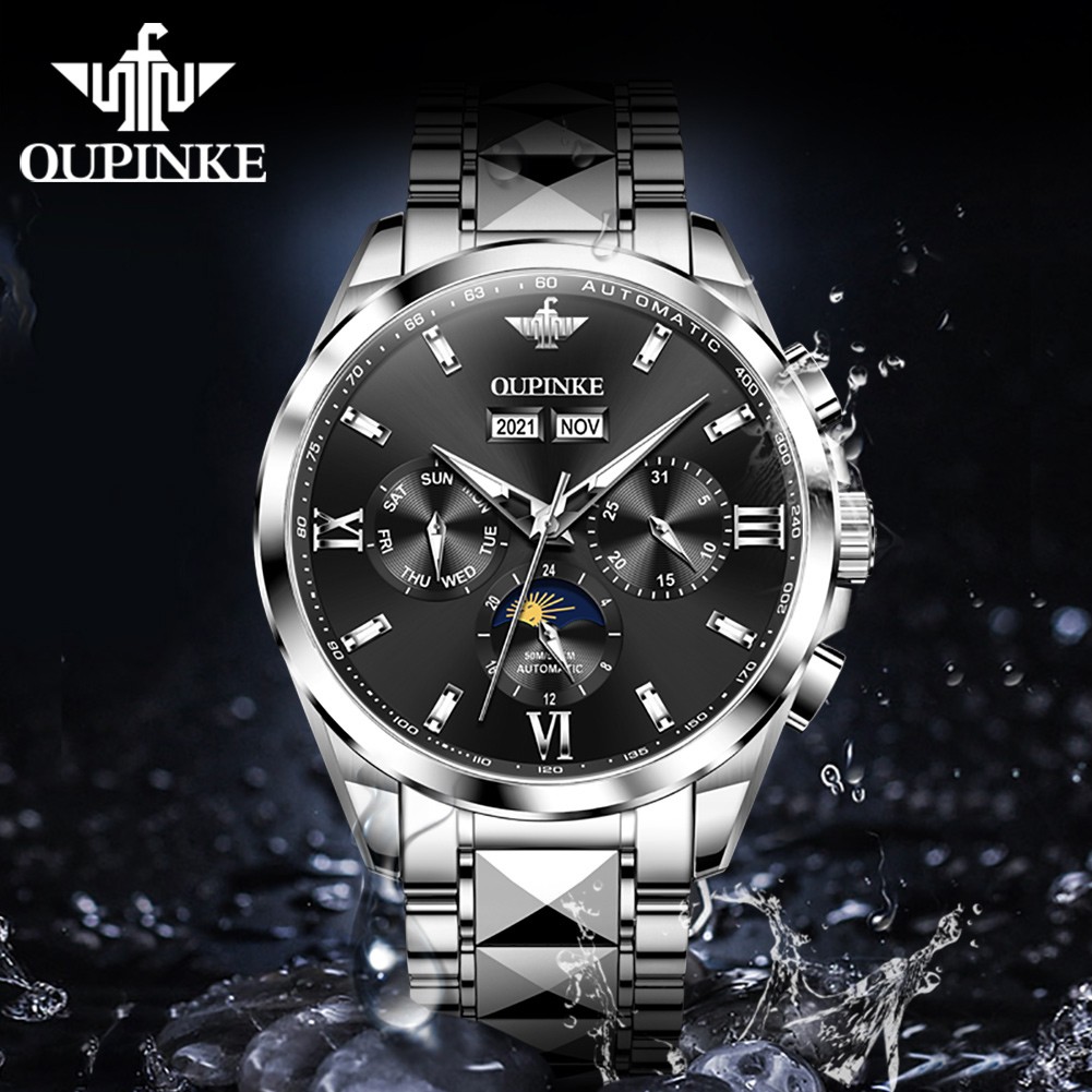 OUPINKE Men's Watch Perpetual Calendar Automatic Watch Luxury 50M Waterproof Sapphire Crystal Men Mechanical Wristwatches 3201