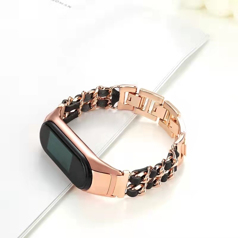 Metal+Leather strap For Xiaomi Mi band 6 5 4 3 Smart Stainless Steel Bracelet Miband 6 5 Wristband For Xiaommi Mi band 4 3 strap