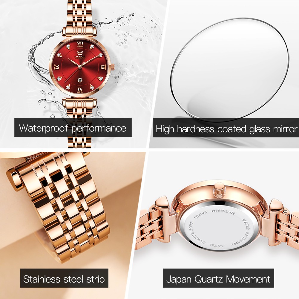 OLEVS Female Watches Fashion Casual Ladies Wristwatch Waterproof Rose Gold Stainless Steel Wristwatch For Women Simple Thin