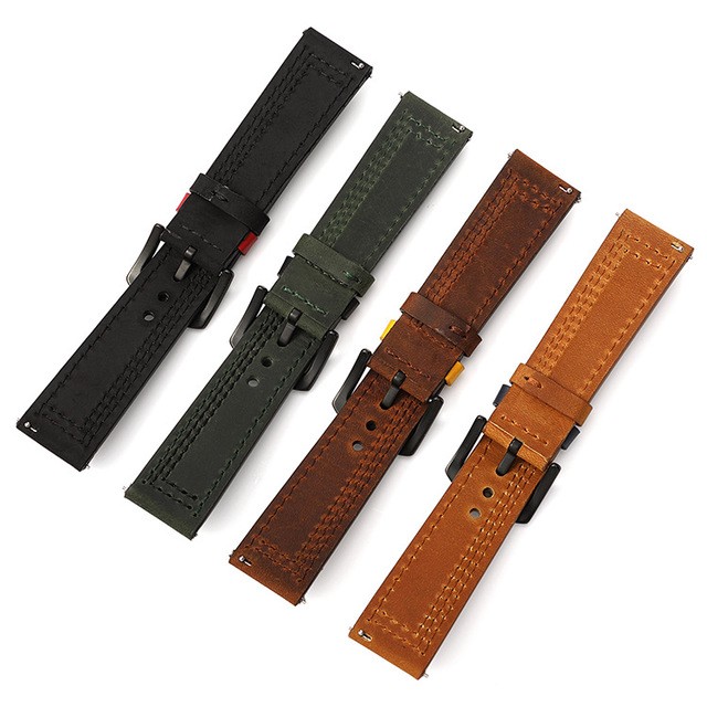 Genuine Leather Watch Strap Bracelet Black Brown Cowhide Watches for Women Men 20mm 22mm 24mm Colorful Stitches Wrist Band