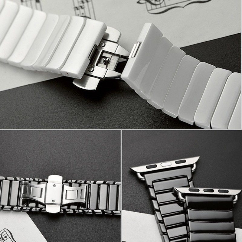 Black/White Ceramic Strap for Apple Watch SE Band Series 7 6 5 4 3 Bracelet 40mm 44mm 38mm 42mm Wristband for iWatch Watch Strap