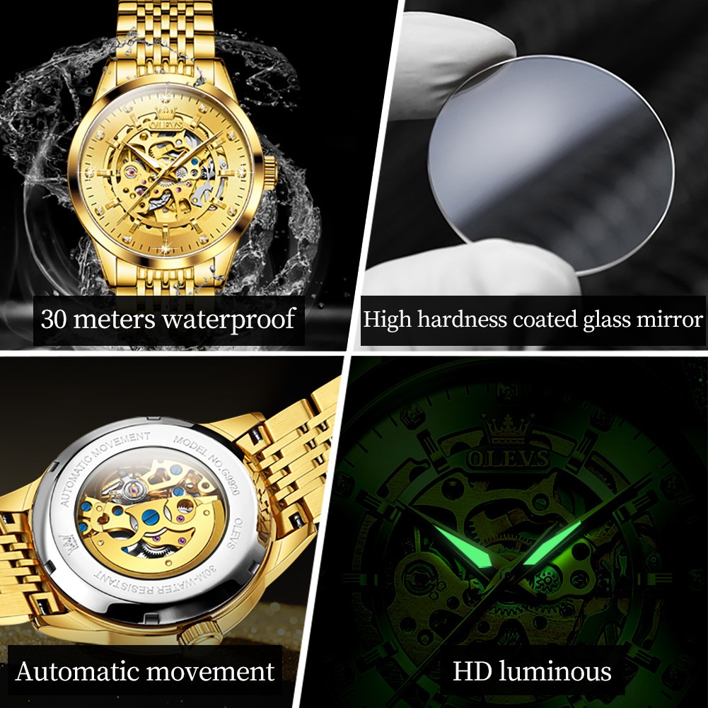 OLEVS Men's Watches Automatic Mechanical Watch for Men Waterproof Stainless Steel Luminous Male Wrist Watch Gift Set