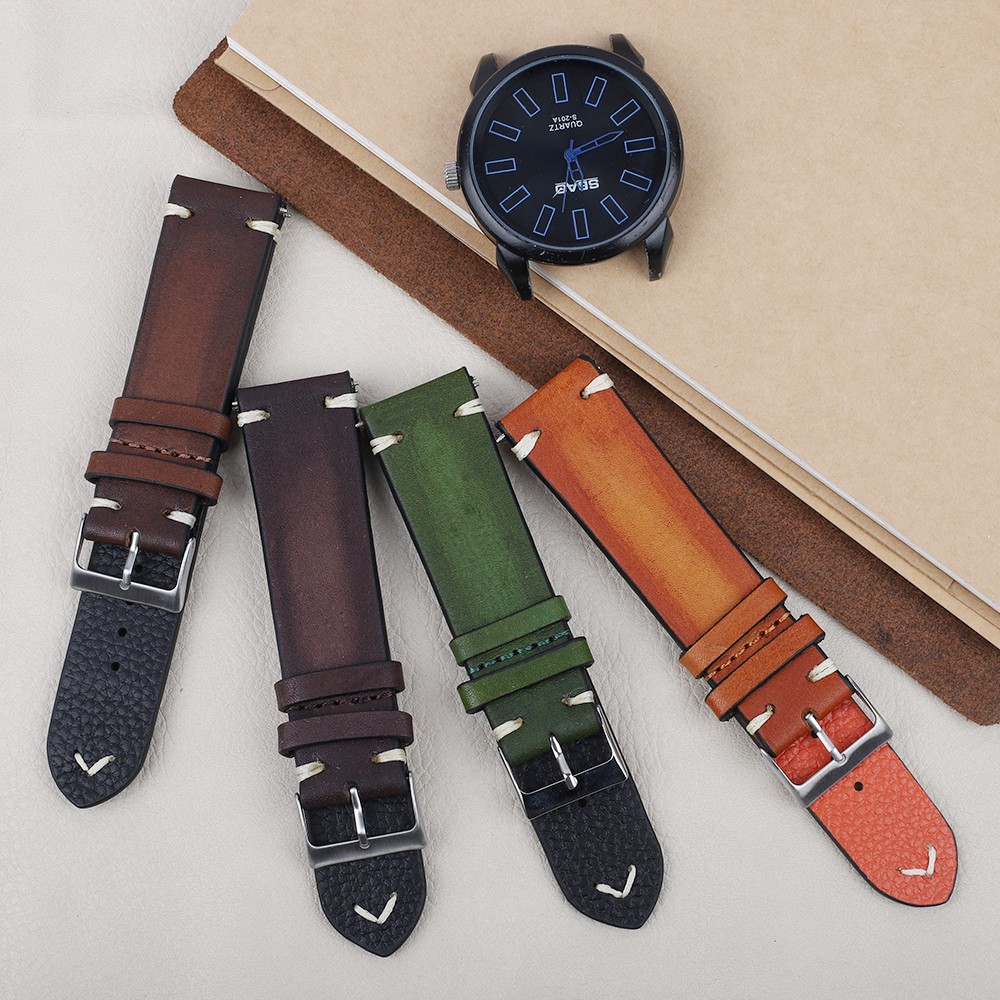 Handmade strap vintage leather man watch band 18mm 20mm 22mm 24mm hand stitching stainless steel buckle high quality