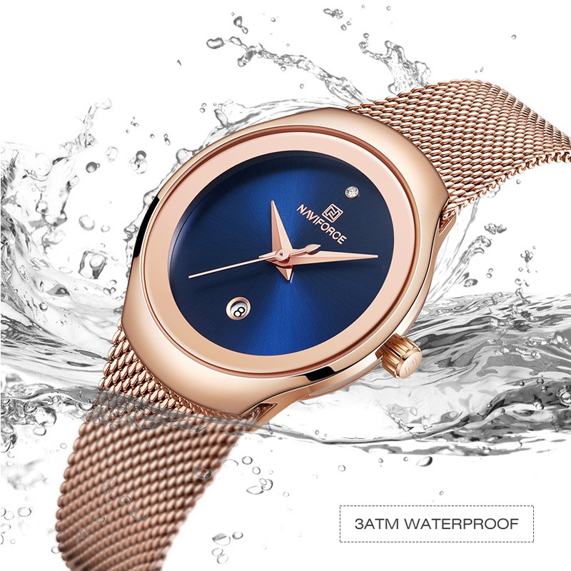 NAVIFORCE Luxury Women's Watches, Luxury Ladies Stainless Steel Watches Water Resistant Casual Rose Gold Quartz Band Watches