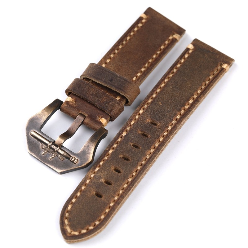 Dark brown crazy horse leather strap 20 21 22 23 24 26 mm fits bronze watch bracelet, vintage style