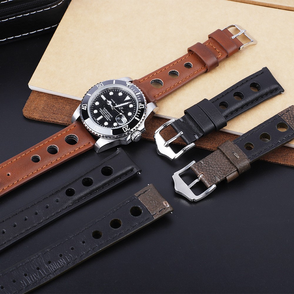 Leather Watchband Lychee Style Watch Strap 18mm 20mm 22mm 24mm Metal Buckle Lock Replacement Women Men Watch Band