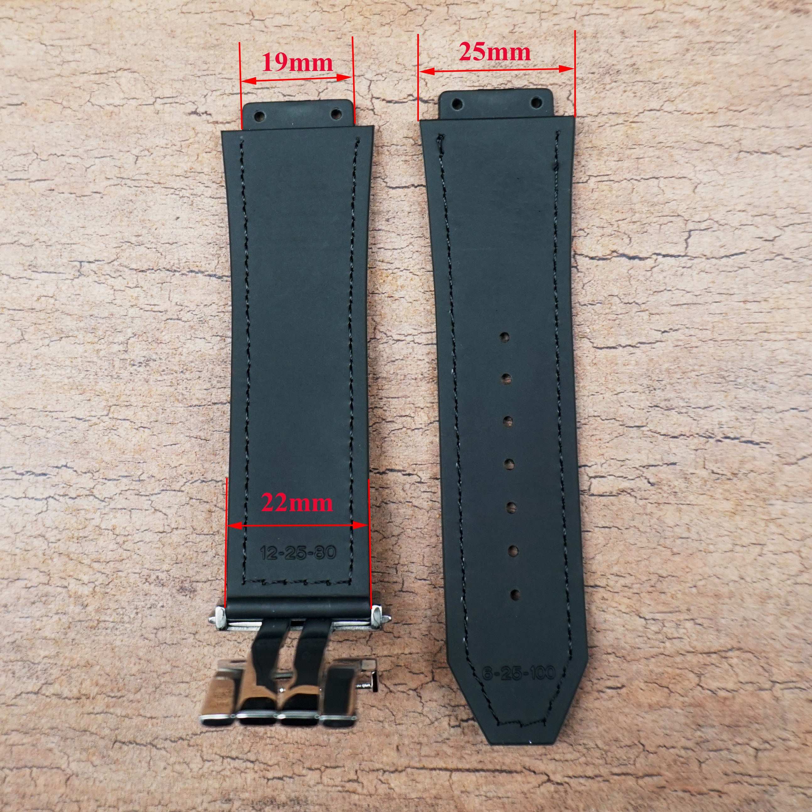 25*19mm Genuine Cowhide Rubber Watchband Applicable for Hublot Strap for Big Bang Strap Butterfly Buckle Watch Tools Accessories