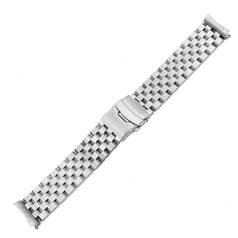 CARLYWET 20 22mm Silver Hollow Curved End Solid Links Replacement Watch Band Strap Bracelet Double Push Clasp for Seiko