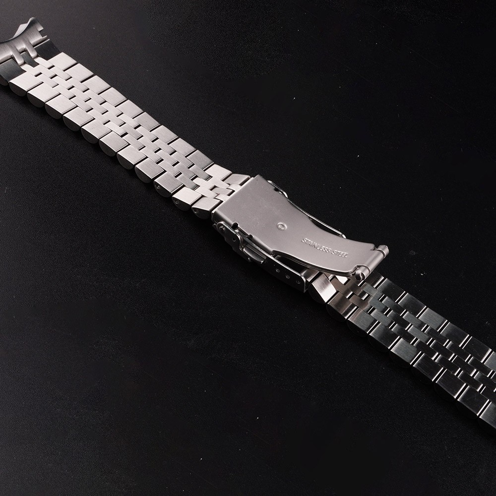 Rolamy 22mm 316L Stainless Steel Silver Jubilee Watch Band Strap Silver Bracelets Solid Curved End for Seiko 5 SRPD53K1 SKX007