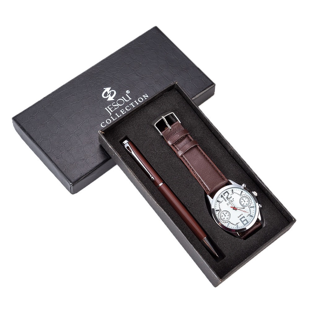 New 2pcs/set Luxury Mens Watches Set Gift Box Fashion Men's Watch High Quality Pen Male Wristwatch Set Christmas Best Gift