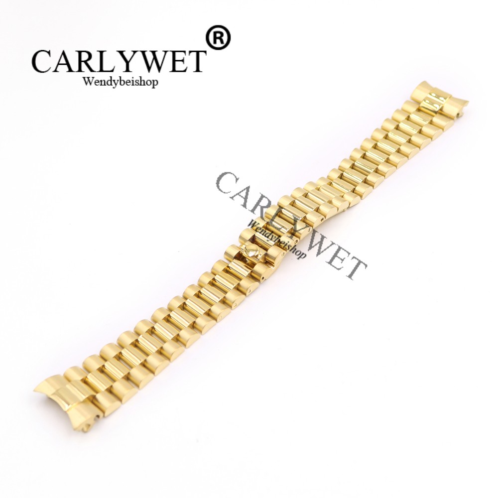 CARLYWET 20mm Silver Black Gold Middle Solid Curved End Screw Connect Stainless Steel Wrist Watch Bracelet Band For President