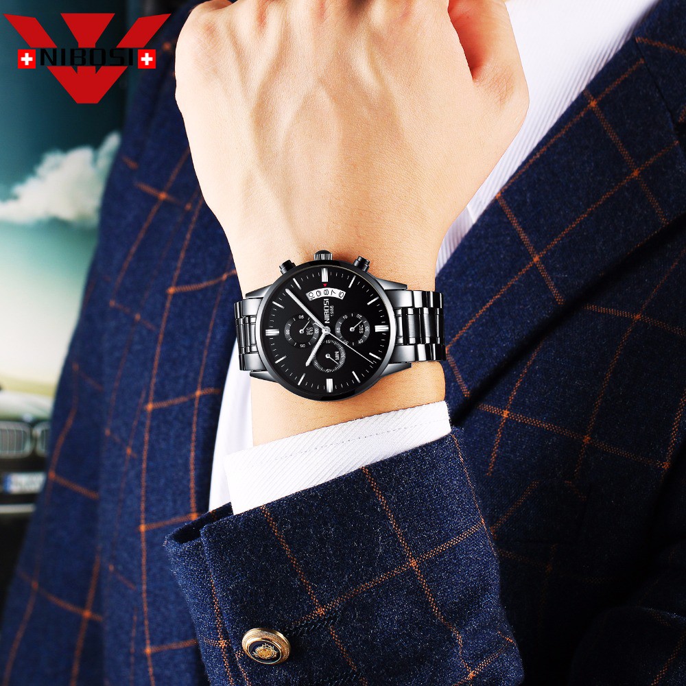 NIBOSI Fashion Watches Mens Top Brand Luxury Watches Rose Gold Waterproof Relogio Masculino Stainless Steel Quartz Wristwatch