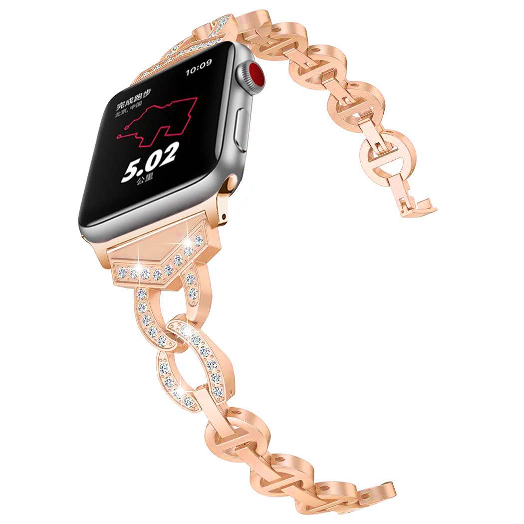 Luxury Band for Apple Watch Series6 5 4 3 2 1 SE Diamond Stainless Steel Strap for IWatch 38 40mm 42mm 44mm Watch Bands Bracelet