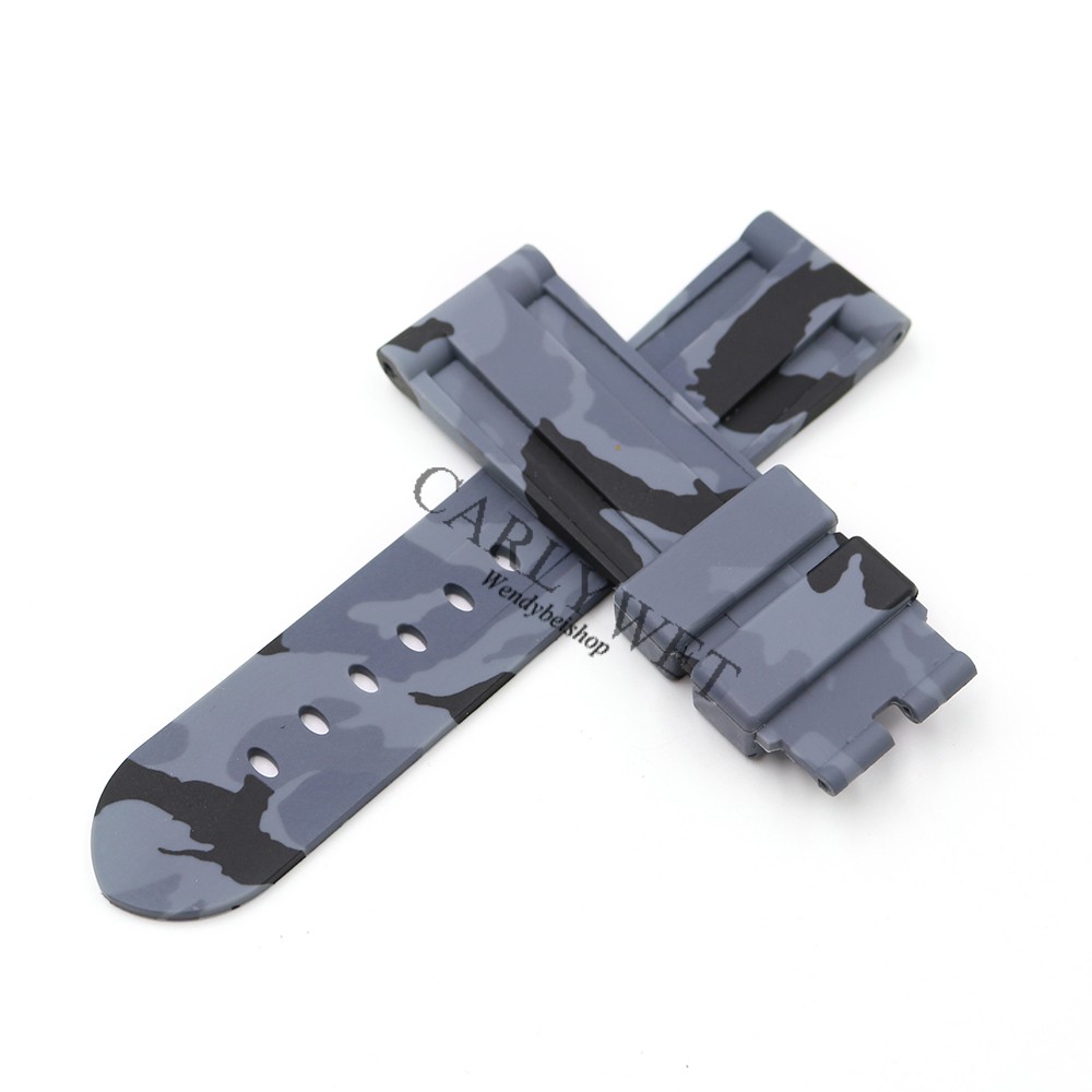 Carlywet 24mm Hot Sale Newest Camo Gray Replacement Waterproof Silicone Rubber Wrist Strap Webbing Belt Without Buckle