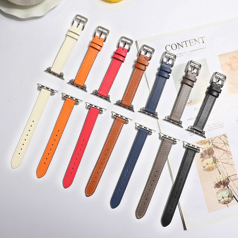 Thin Leather Watchbands for Apple Watch Series 7 6 5 4 3 2 SE Strap for iwatch 38 40mm 41mm 42mm 44mm 45mm Bracelet Accessories