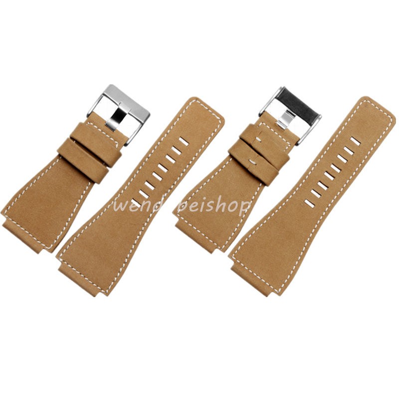 3mm thick genuine leather watch strap, black, yellow, red and brown, silver pin buckle, 34mm*24mm