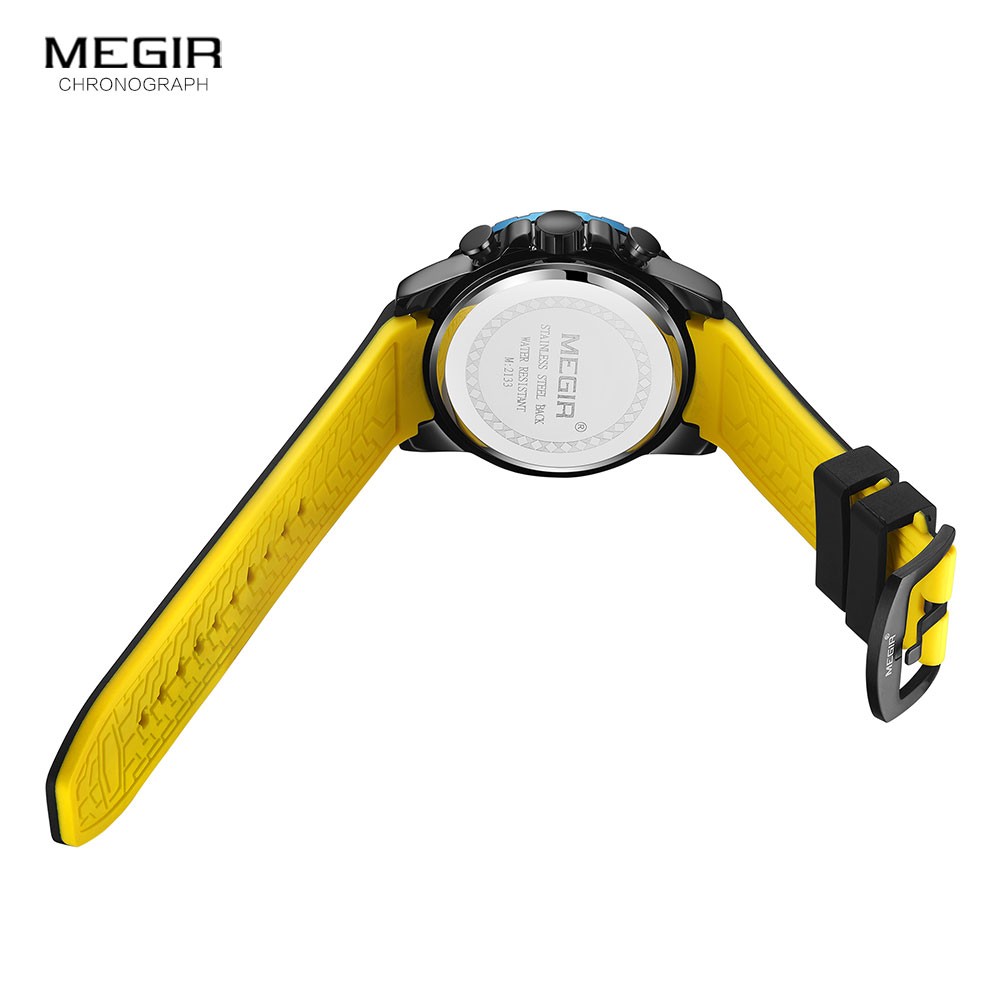 MEGIR Quartz Watches Men Silicone Strap Chronograph Analog Wristwatch Luminous Hands Auto Date Waterproof Military Sport Watch