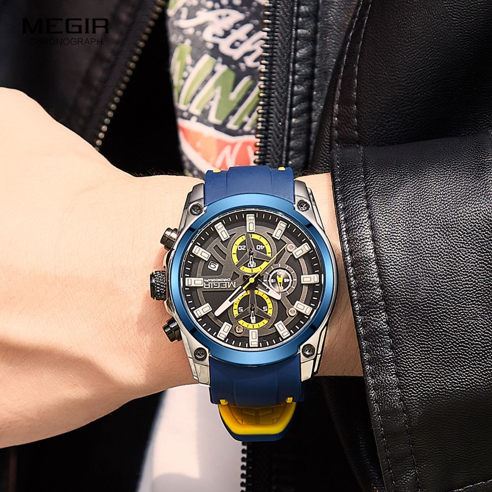 MEGIR Men Sports Military Watches Men Waterproof Fashion Blue Silicone Strap Wristwatch Man Luxury Top Brand Luminous Watch