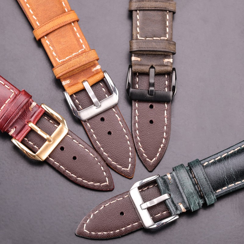 Oil Wax Genuine Leather Watchband Women Men Cowhide Watch Strap Band 18mm 20mm 22mm 24mm Watch Watch Bracelet Metal Clasp