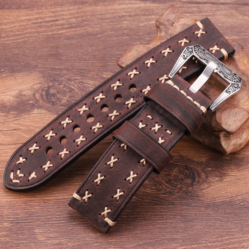 Handmade Watchbands With Retro Stainless Steel Buckle 22mm 24mm Men Women Genuine Leather Watch Band Strap Strap Watch Accessorie