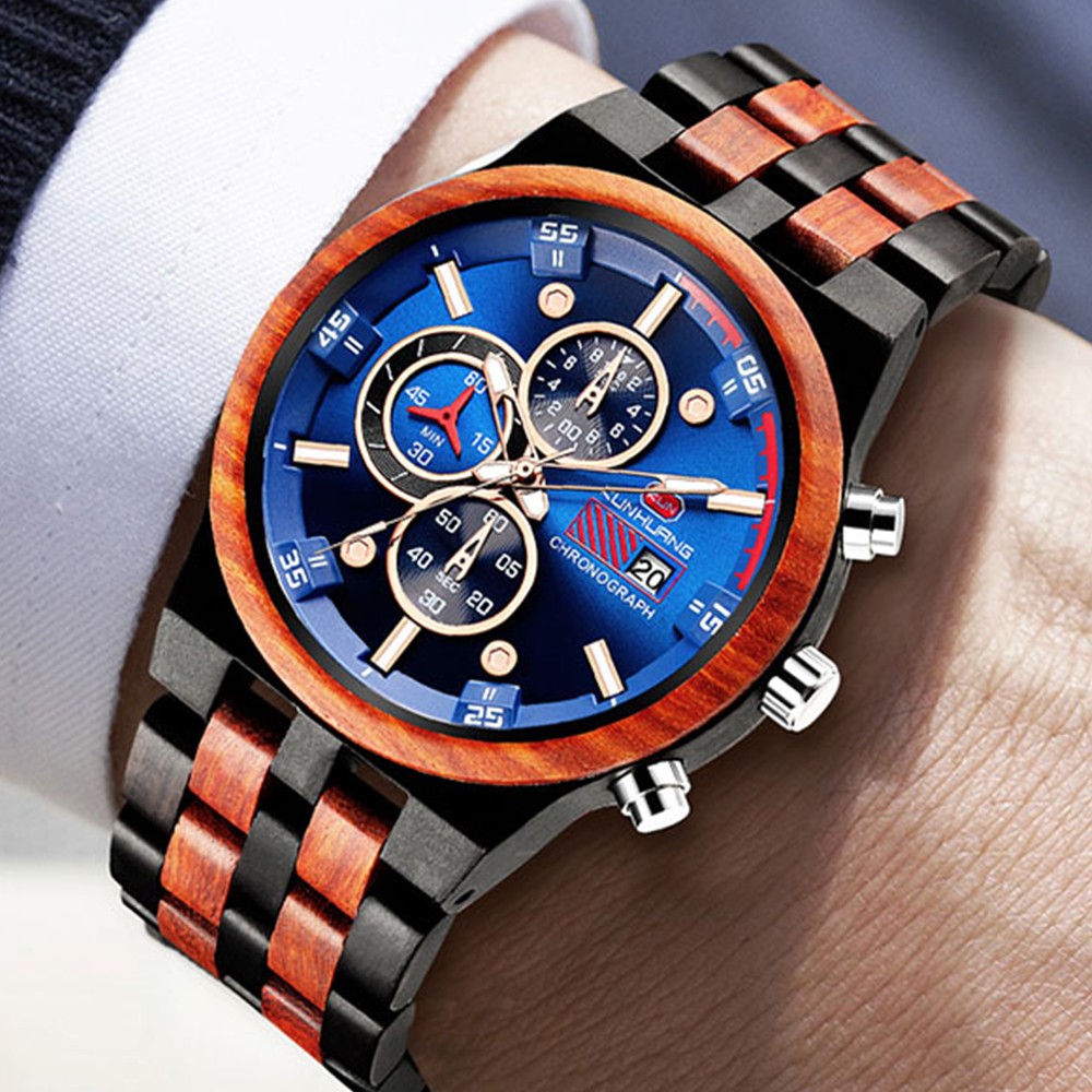 Top Brand Luxury Men's Sports Watches Fashion Casual Wooden Quartz Watch Multifunction Men Wrist Watch Male Clock relogio