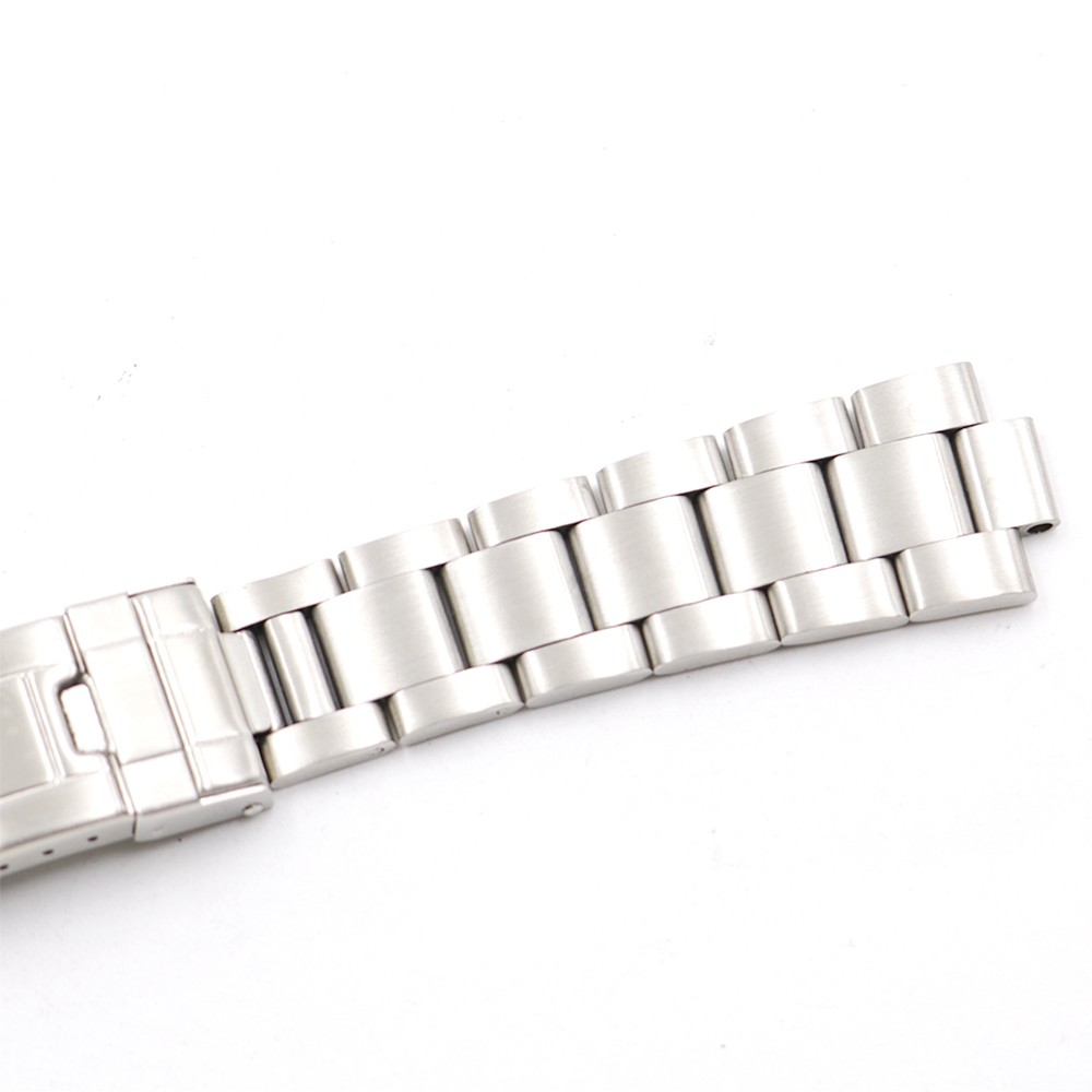 CARLYWET 20mm Steel Watch Band Hollow Curved End Glide Clasp Silver Brushed Bracelet for Rolex Vintage Submarines Oyster