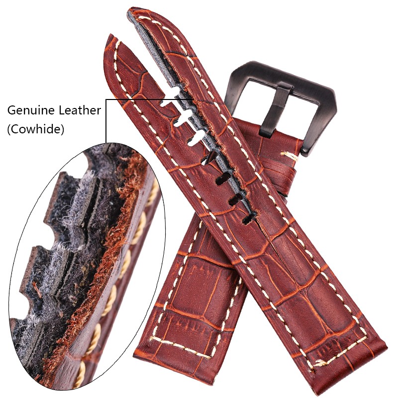 Cowhide Watchband Crocodile Pattern Women Men 20mm 22mm 24mm 5 Colors Watch Strap With Silver Black Steel Buckle Wrist Strap