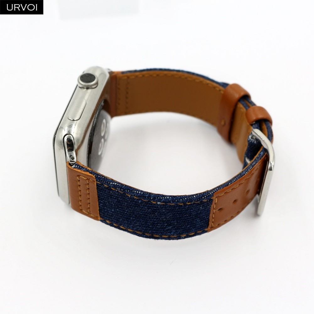 URVOI Jeans Strap for Apple Watch 7 6 SE 5 4 Leather Strap Jean Canvas Durable iwatch Wrist Strap Compatible Adapters