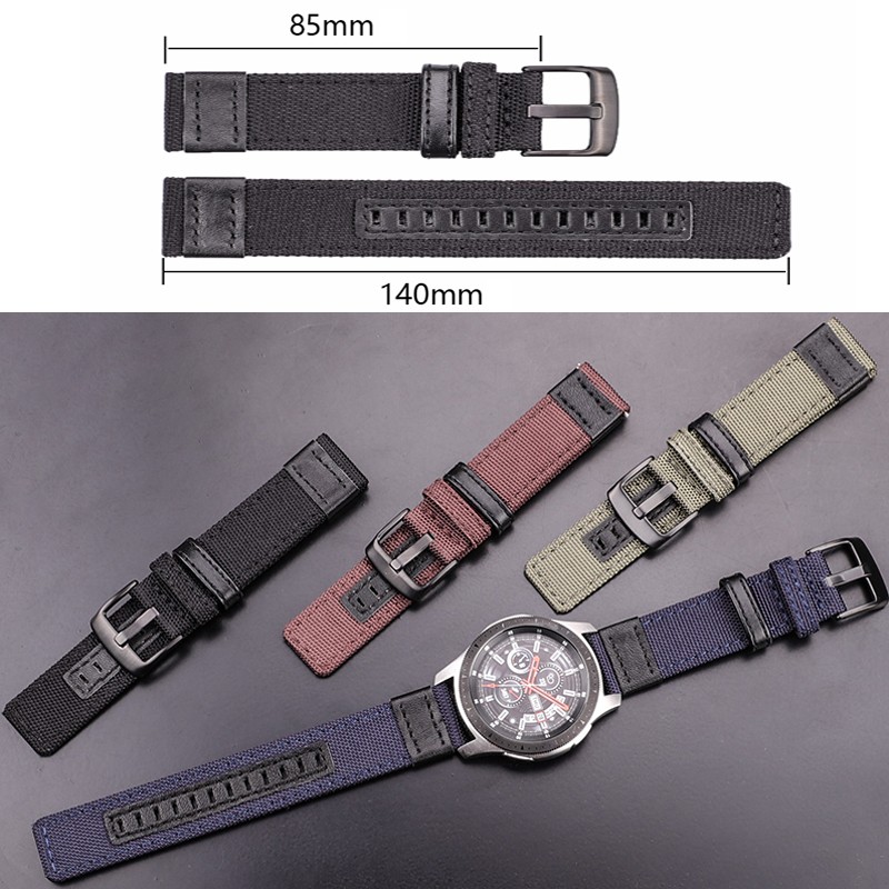 Nylon Watch Straps for Samsung Gear S3 S2 Black and Green Coffee Watch Strap Classic Stainless Steel Band Black Silver Buckle