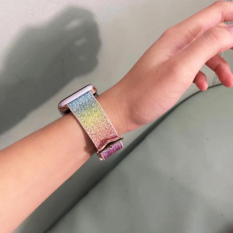 silicone diamond bracelet for apple watch 40 44mm 41 45 38 42mm jelly shiny bling band for iwatch 7 6 5 4 3 women's rainbow strap