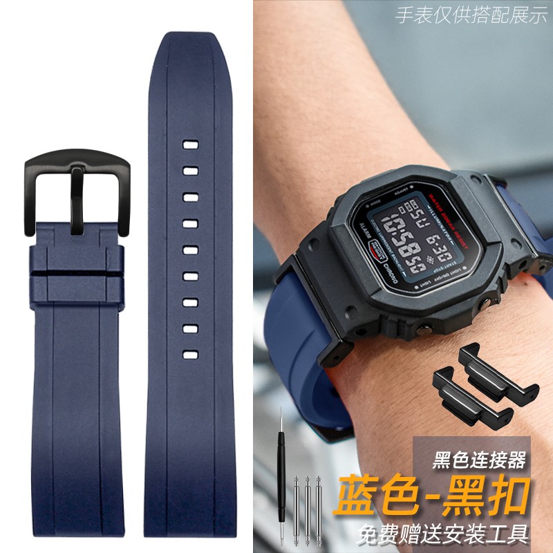 For Casio For G-SHOCK GA-110 GA-100 DW-5600 6900 GA-2100 Watch Strap Fluorine Rubber Watchband With Connector Adapters 16mm