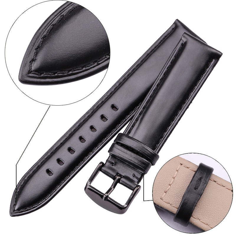 Cowhide Watch Band Bracelet 18 19 20 21 22 24mm Brown Black Women Men Soft Strap with Silver Pin Golden Buckle Watchband