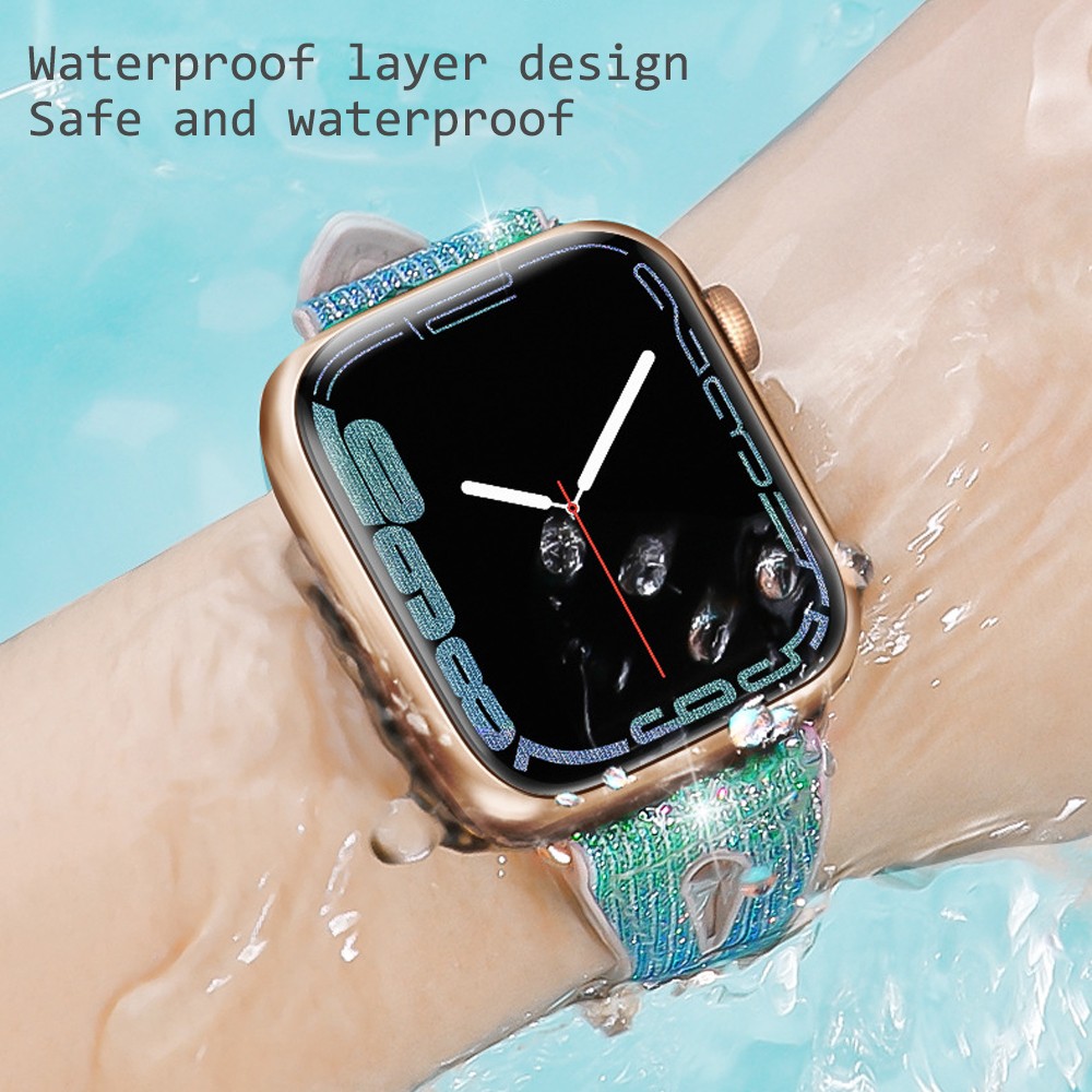 Women Bling Diamond Strap for Apple Watch 7 6 5 41 45 38 42mm Silicone Band for iwatch 4 3 40 44mm Colorful Shiny Gel Bracelet