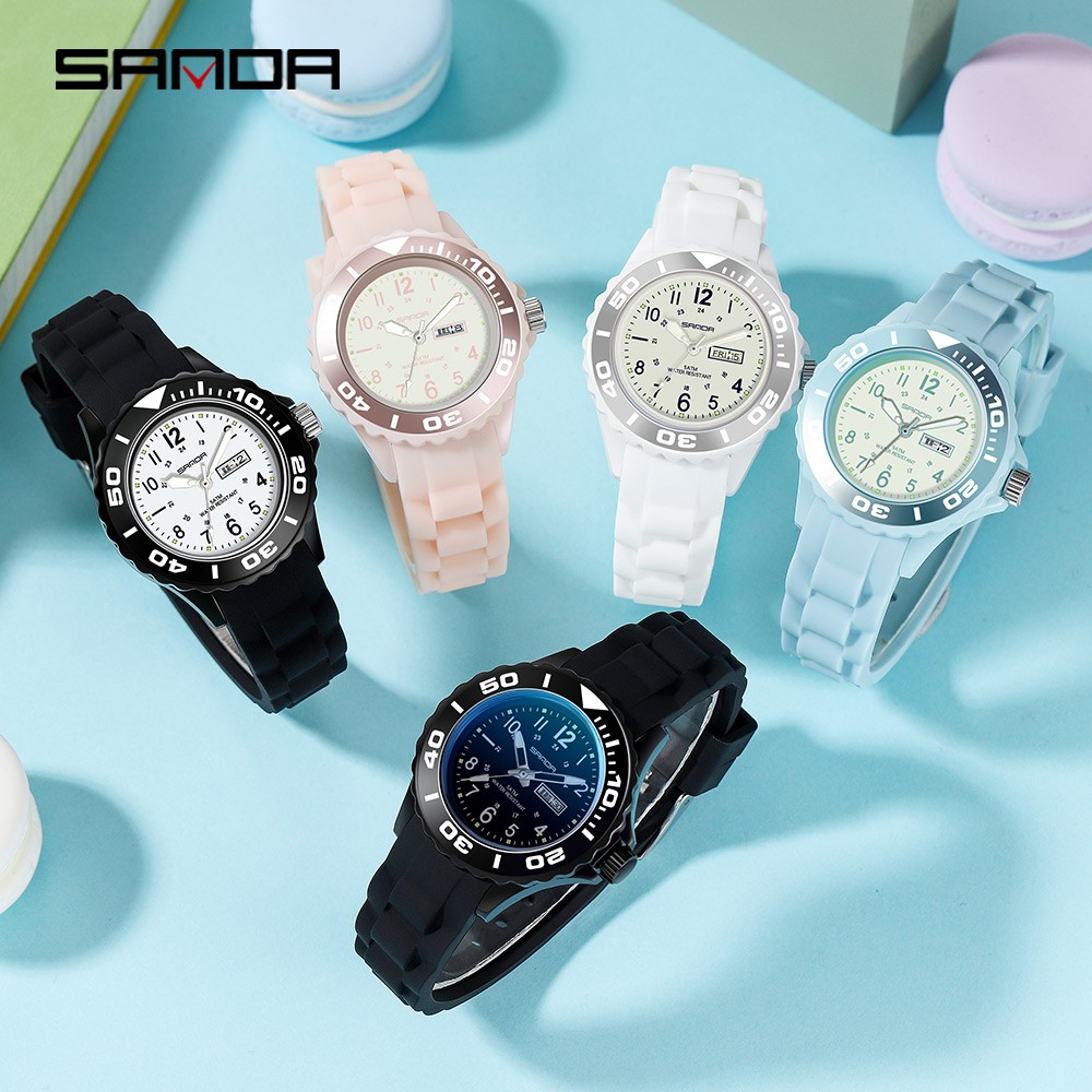 SANDA Fashion Casual Women's Watch Silicone Waterproof Quartz Women Watches Female Gift for Women Watch Relogio Feminino P1053