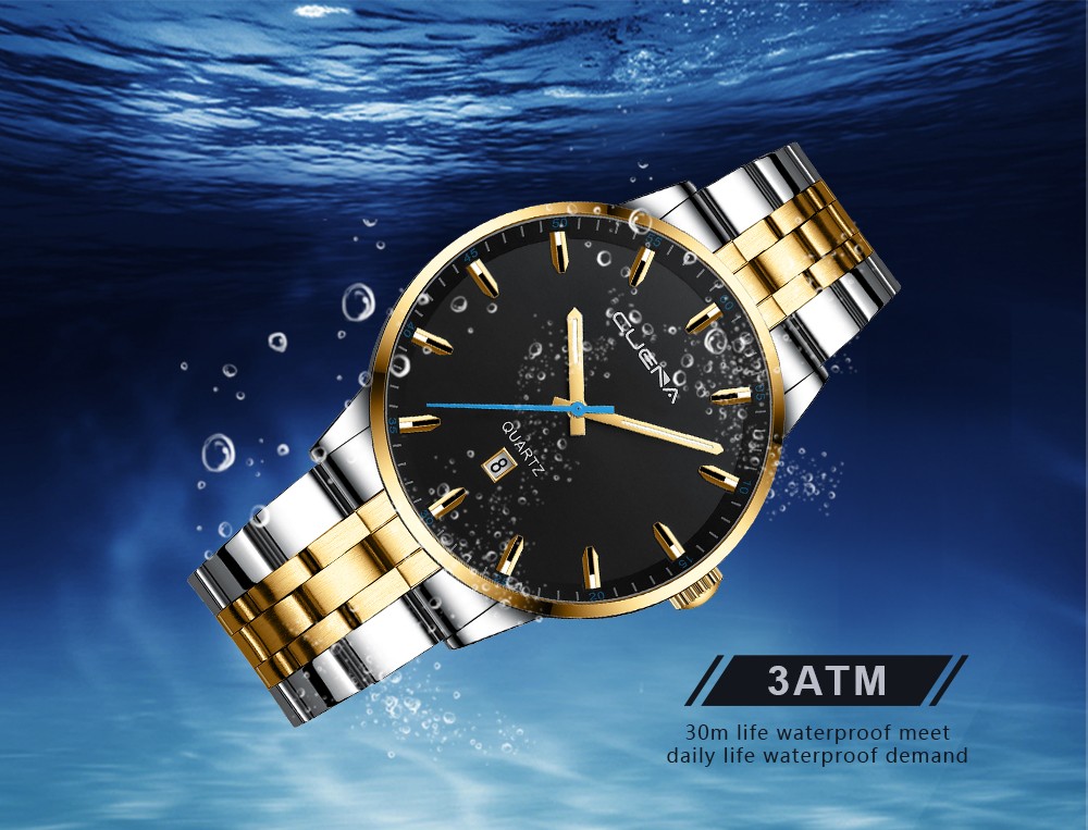 CUENA Men's Watch Fashion Luxury Business Wristwatches Calendar Stainless Steel Quartz Waterproof Sports Watch