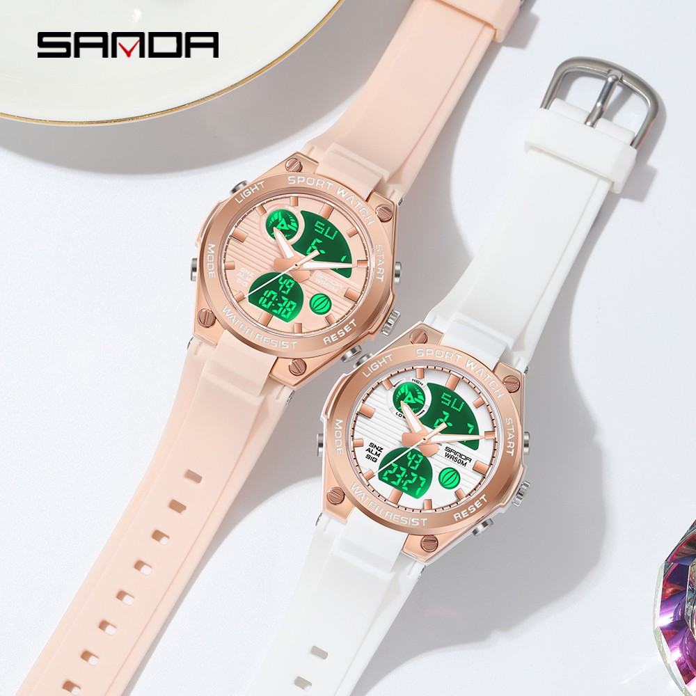 SANDA 2022 Top Brand Fashion Women Watches Waterproof Sports Digital Quartz Wristwatch Casual Watch Gift Relogio Feminino 6067