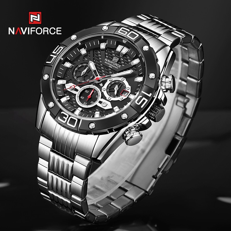 NAVIFORCE Men's Fashion Multifunction Watches Stainless Steel Sports Waterproof Wristwatch Casual Quartz Watch Relogio Masculino